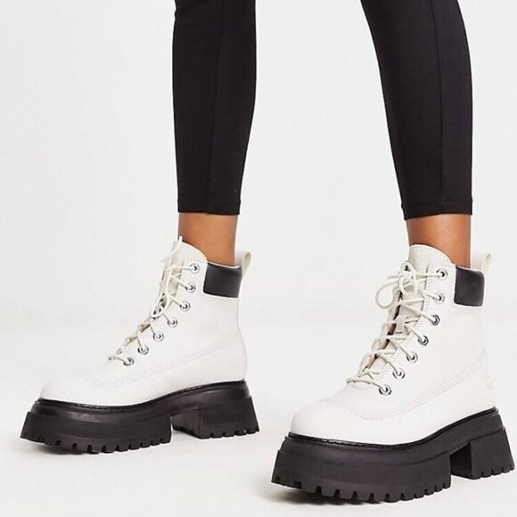 Timberland Sky 6 Inch Lace Up Boots Leather Combat Booties White Size 7 NEW - Picture 1 of 8